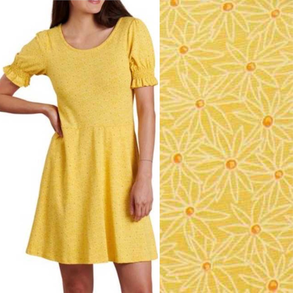 Toad & Co Laurel Dress XL yellow daisy floral short sleeve casual puffed sleeves